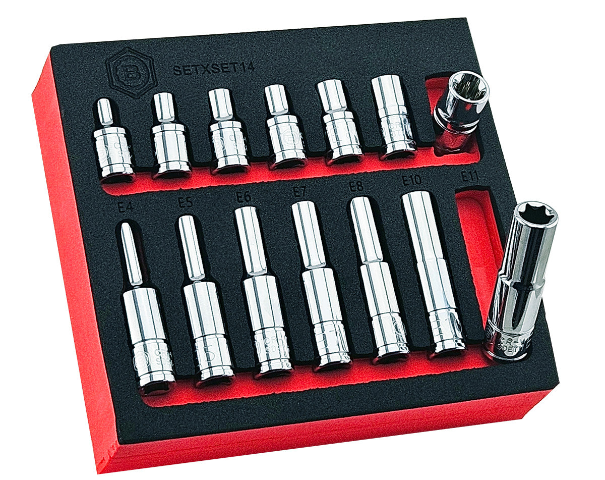 14Pc E-Torx/Star Socket Set Standard & Deep Sizes E4-11 - 1/4" Drive -  Britool Hallmark