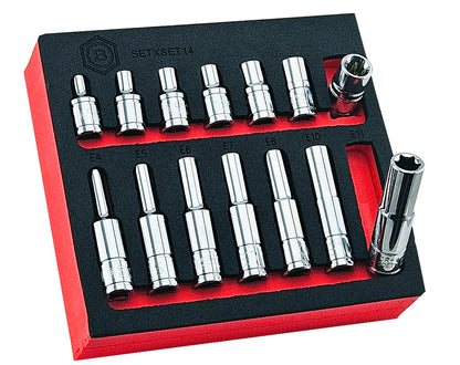14Pc E-Torx/Star Socket Set Standard & Deep Sizes E4-11 - 1/4" Drive -  Britool Hallmark