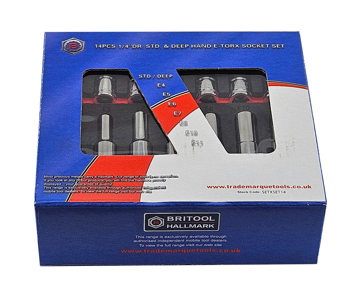 14Pc E-Torx/Star Socket Set Standard & Deep Sizes E4-11 - 1/4" Drive -  Britool Hallmark