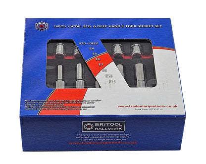 14Pc E-Torx/Star Socket Set Standard & Deep Sizes E4-11 - 1/4" Drive -  Britool Hallmark
