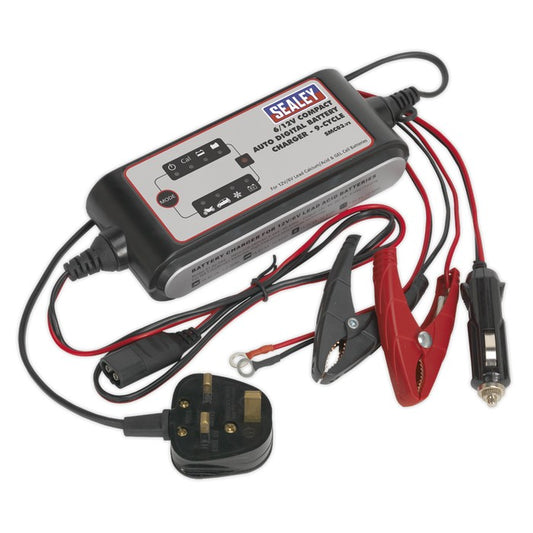 6/12V Compact Auto Digital Battery Charger - 9-Cycle