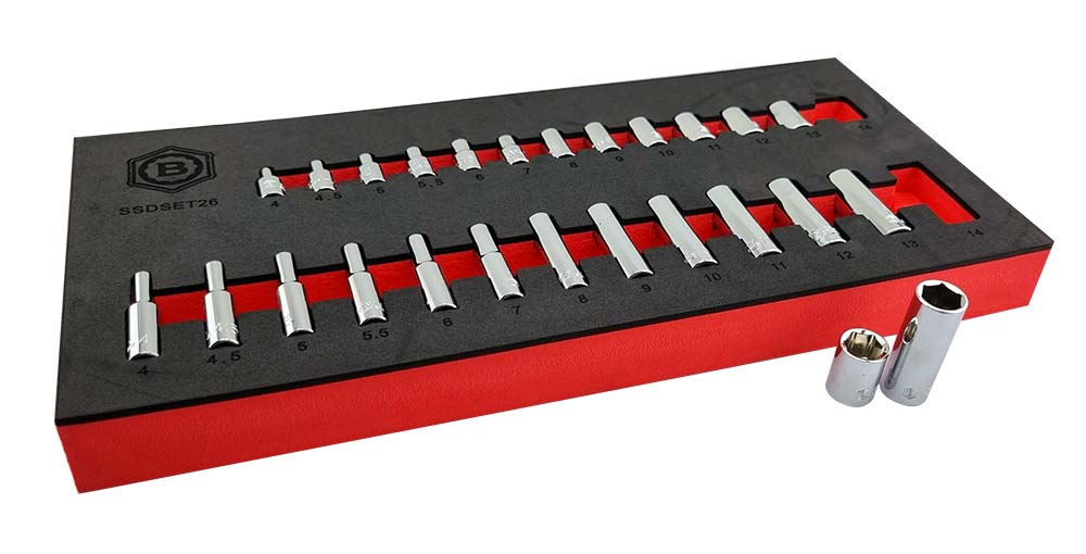 26Pc 1/4" Dr. Standard & Deep (6-Point) Socket Set + Free Flexi Hose Clip Driver