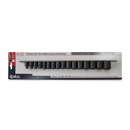 16Pc 3/8" Drive Metric Impact Socket Set 7-22mm From Genius Tools
