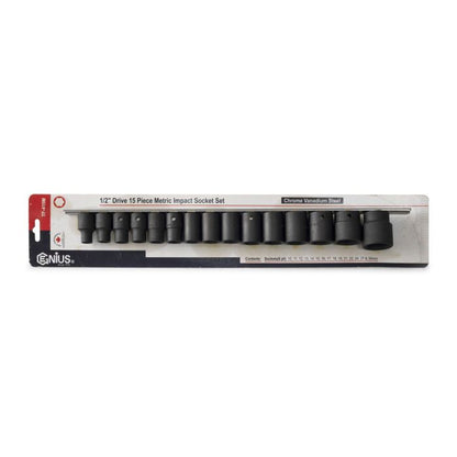 15Pc 1/2" Dr. Metric Impact Socket Set Genius Tools TF-415M