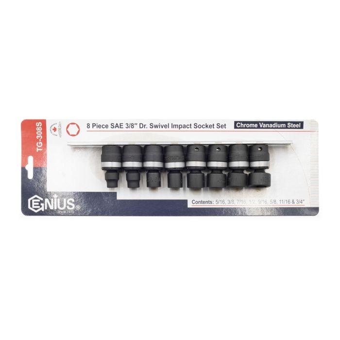 Genius Tools 8pc AF Swivel Impact Socket Set 3/8" Drive – TG-308S