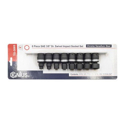 Genius Tools 8pc AF Swivel Impact Socket Set 3/8" Drive – TG-308S