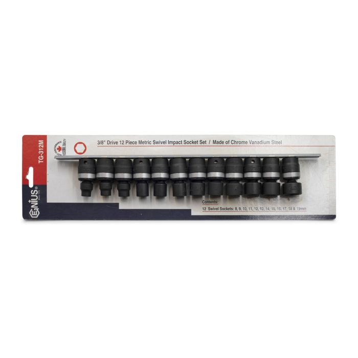 12Pc 3/8" Dr. Metric Swivel Impact Socket Set Genius Tools TG-312M