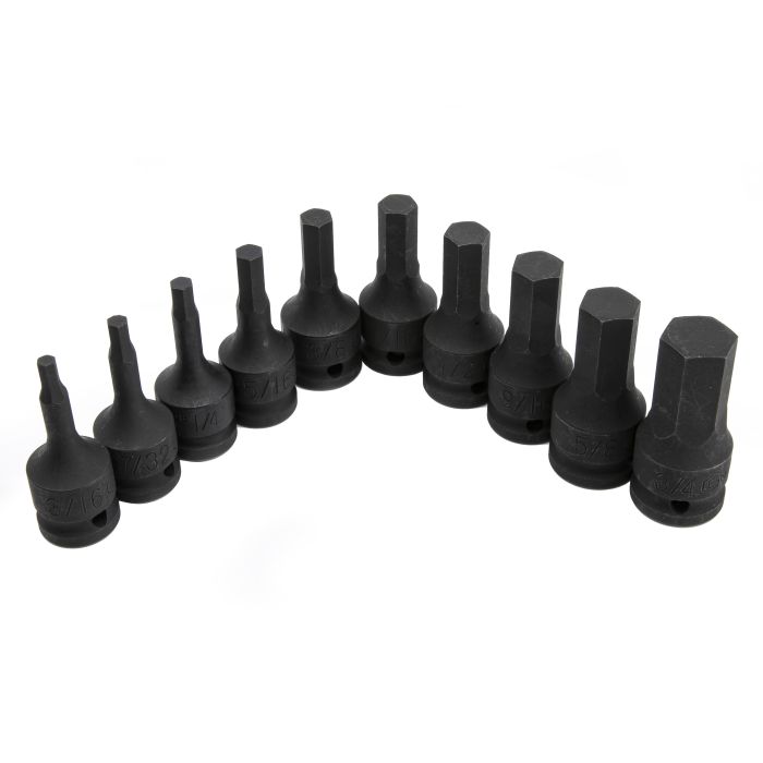 Genius Tools Hex Impact Bit Socket Set 10 Piece AF 1/2" Drive - TH-410S