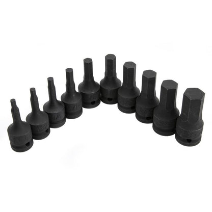 Genius Tools Hex Impact Bit Socket Set 10 Piece AF 1/2" Drive - TH-410S