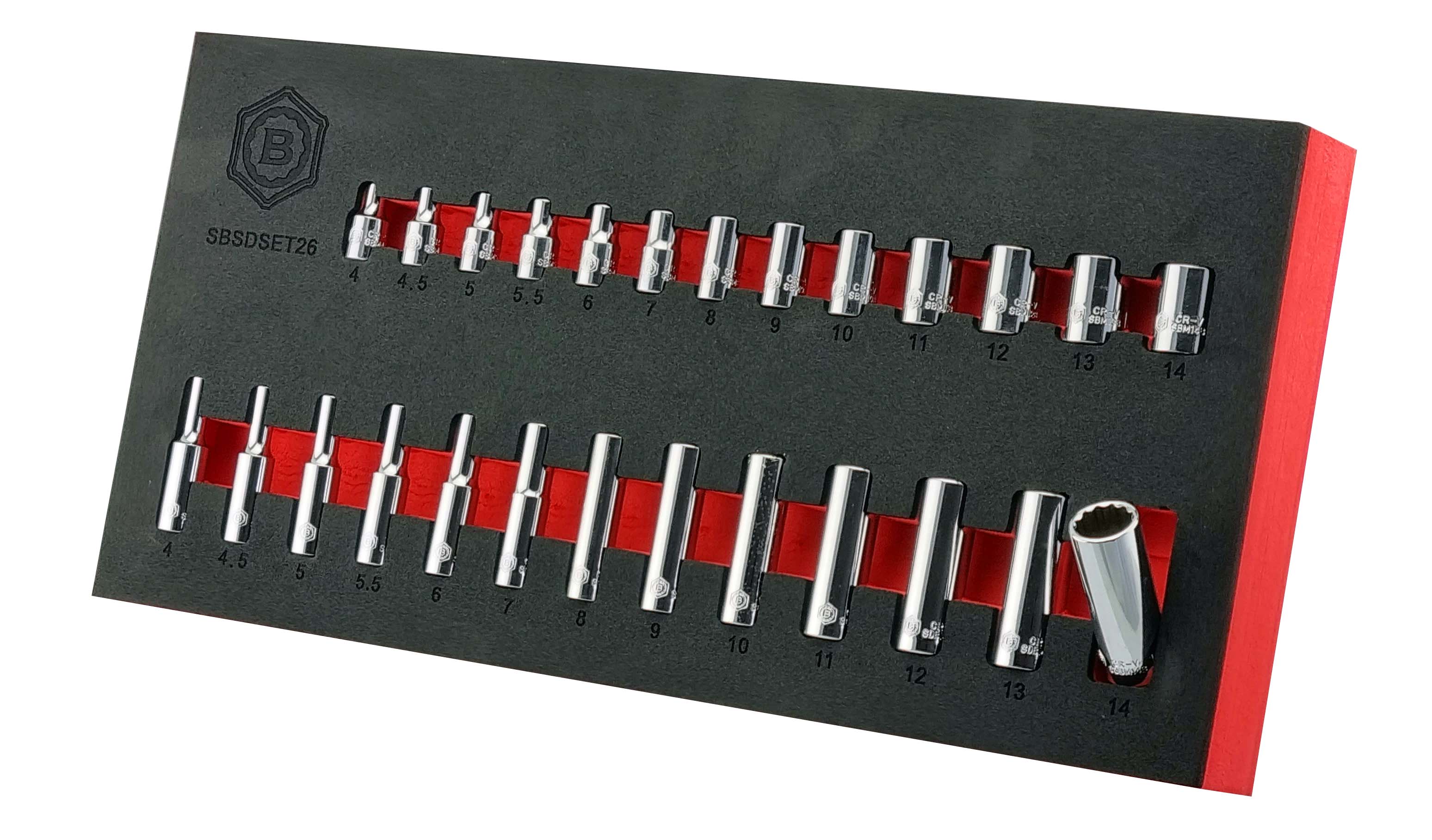 Britool Hallmark 26PC 1/4'' DR Standard & Deep 12-Point Socket Set ...