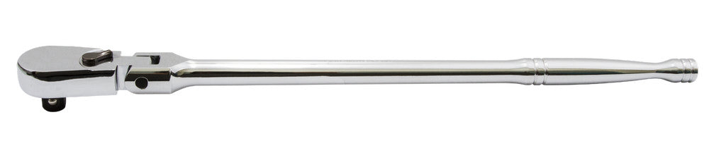 A chrome ratchet with a low-profile flexi head and a long handle.