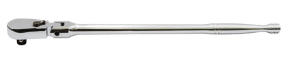 A chrome ratchet with a low-profile flexi head and a long handle.