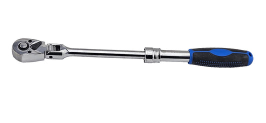 3/8" drive extending ratchet wrench with blue handle on a white background