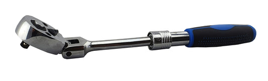 A 1/4" drive extending ratchet with blue and black handle on a white background.