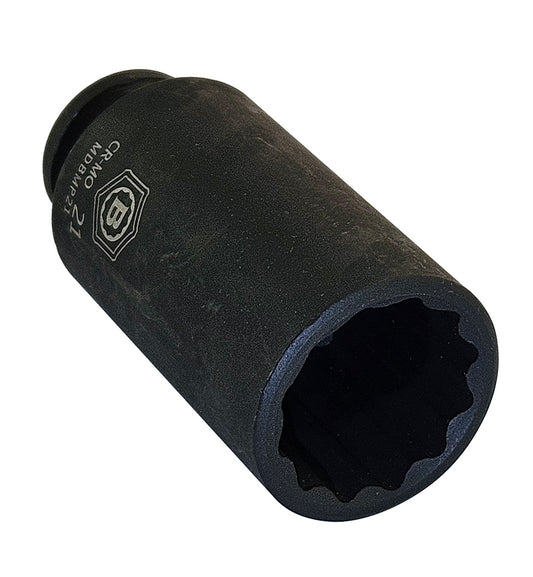 A deep black impact socket with 12-point profile.