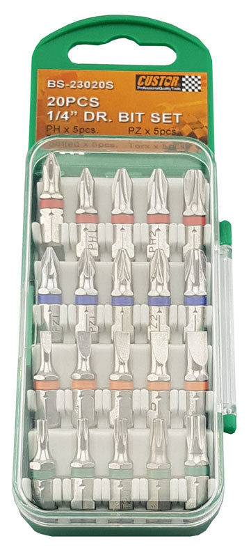 COLOUR CODED 1/4" SHANK SCREWDRIVER BIT SET 20PC FROM CUSTOR TOOLS