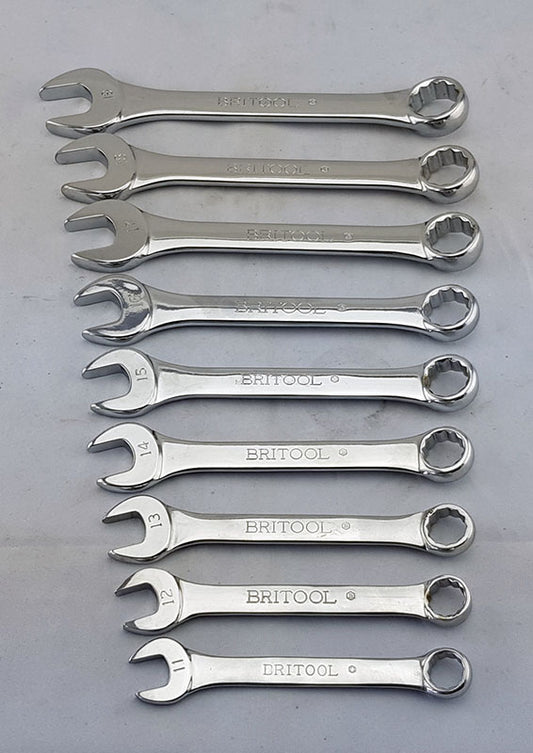 9 PIECE ORIGINAL BRITOOL ENGLAND SHORT SERIES SPANNER SET, MADE IN THE UK!