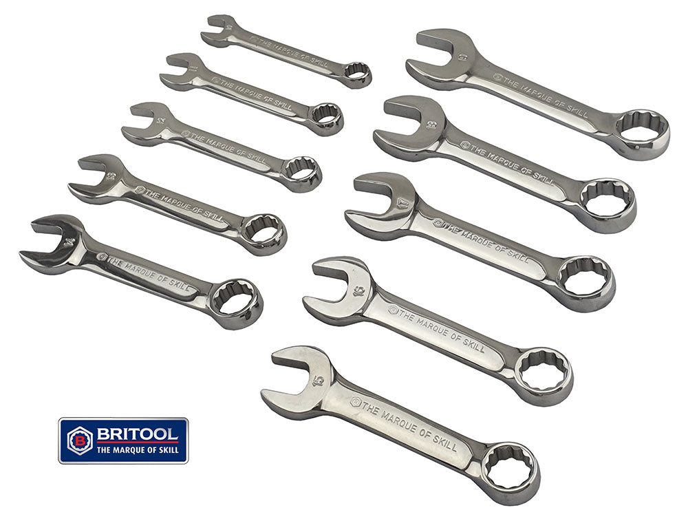 10PC STUBBY COMBINATION SPANNER SET WITH 12 POINT RING FROM BRITOOL HALLMARK