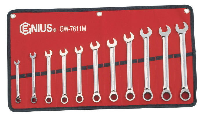 11PC RATCHETING SPANNER / WRENCH / SET 8-19MM BY GENIUS TOOLS