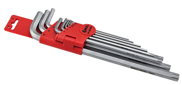 9pc anti slip metric hex key set in a red plastic holder.