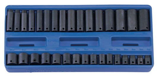 32 PIECE STANDARD & DEEP 3/8" DRIVE IMPACT SOCKET SET 7-22mm CR-MO GENIUS TOOLS CM-332M