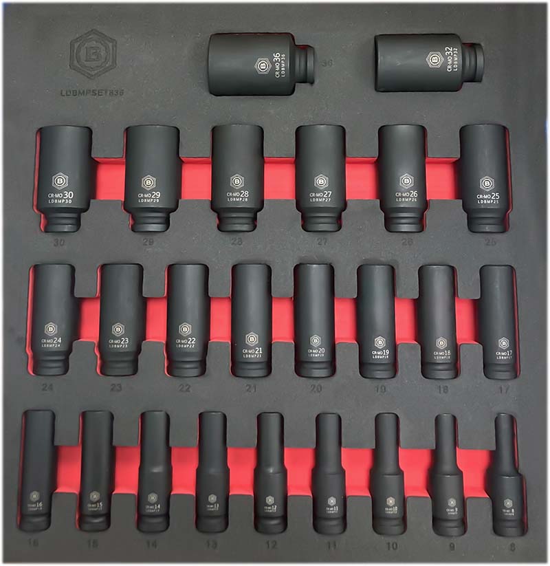 25PC 1/2" DRIVE DEEP IMPACT SOCKET SET (12-POINT) SIZES 8-36MM BRITOOL HALLMARK