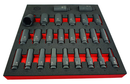 25PC 1/2" DRIVE DEEP IMPACT SOCKET SET (6 POINT) SIZES 8-36MM BRITOOL HALLMARK