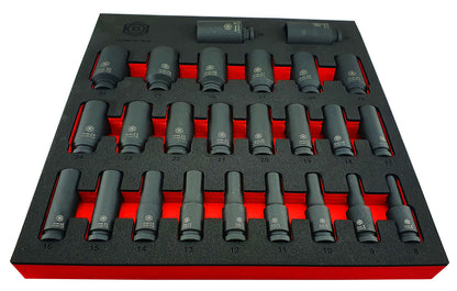 25PC 1/2" DRIVE DEEP IMPACT SOCKET SET (6 POINT) SIZES 8-36MM BRITOOL HALLMARK