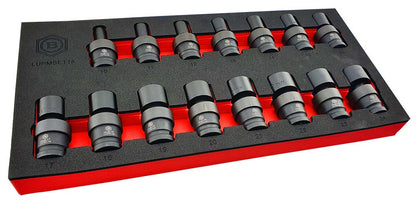 15PC 1/2" DRIVE FLEXI / UJ IMPACT SOCKET SET (6 POINT) 10-24MM BRITOOL HALLMARK