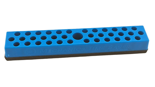 A magnetic blue plastic bit holder for 1/4" shank screwdriver bit.