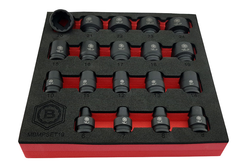 19Pc 3/8" Drive Impact Socket Set, Bi-Hex / 12-Point - Britool Hallmark