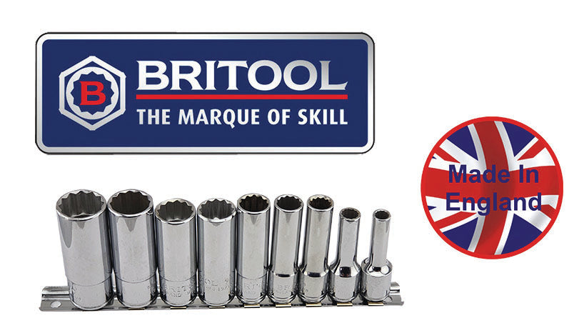 BRITOOL ENGLAND 3/8" DRIVE DEEP BI-HEXAGON SOCKET SET, 10 PIECES