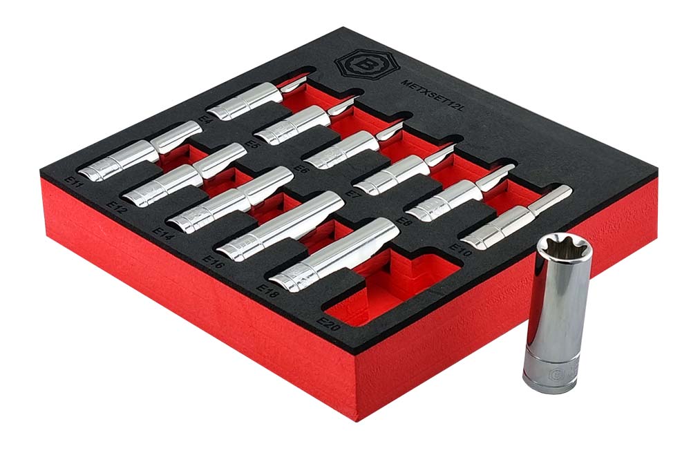 12PC 3/8" DR. DEEP E-TORX / STAR SOCKET SET E4-E24 FROM BRITOOL HALLMARK