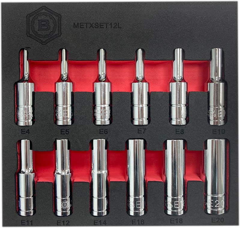 12PC 3/8" DR. DEEP E-TORX / STAR SOCKET SET E4-E24 FROM BRITOOL HALLMARK