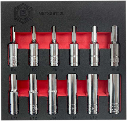 12PC 3/8" DR. DEEP E-TORX / STAR SOCKET SET E4-E24 FROM BRITOOL HALLMARK