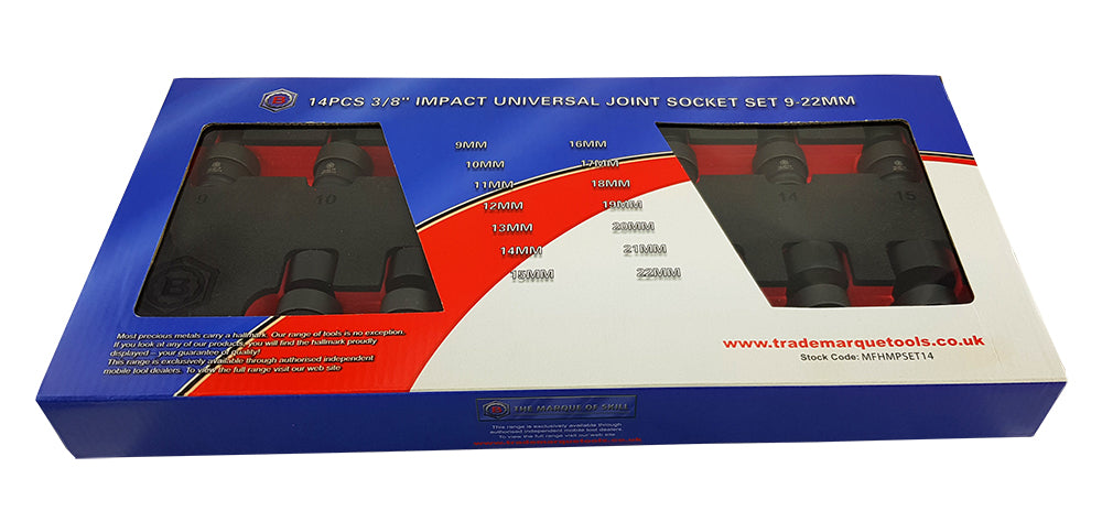 3/8" DR. FLEXI UNIVERSAL JOINT IMPACT SOCKET SET 9-22MM FROM BRITOOL HALLMARK