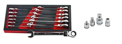 13pc Flexi Ratchet Spanner/Wrench Set 8-21mm + FREE Socket Adaptor Set