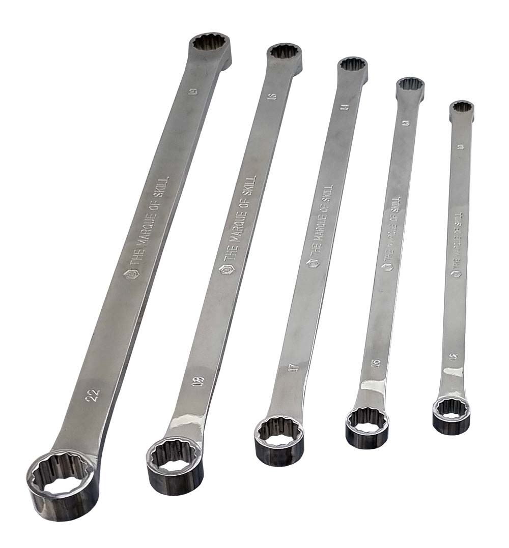 5PC EXTRA-LONG FLAT RING SPANNER SET 10-22MM FROM BRITOOL HALLMARK