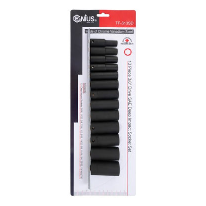 13Pc 3/8" Drive AF Impact Socket Set Genius Tools TF-313SD