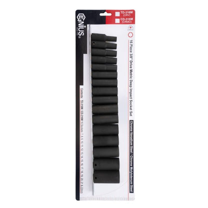 16Pc 3/8" Drive Metric Deep Impact Socket Set 7-22mm From Genius Tools