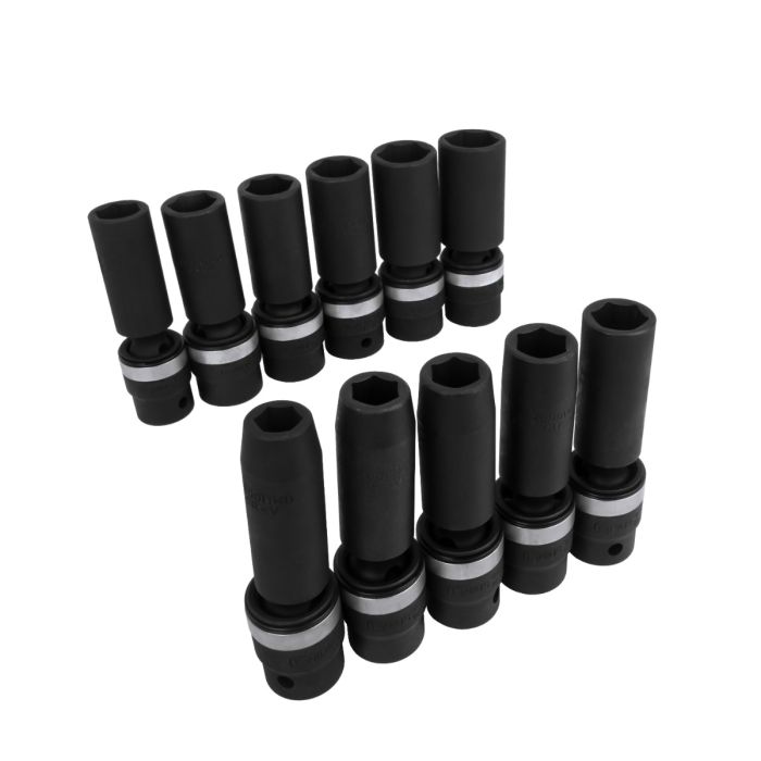 11 Piece 1/2" Deep Swivel / Flexi Impact Socket Set By Genius Tools