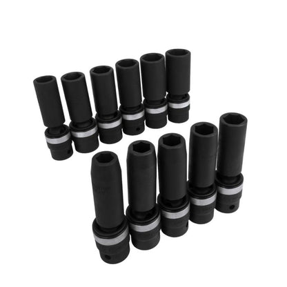 11 Piece 1/2" Deep Swivel / Flexi Impact Socket Set By Genius Tools