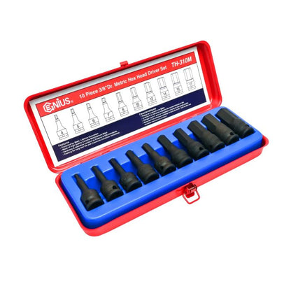 10 Piece 3/8" Impact Hex Driver Set Genius Tools TH-310M