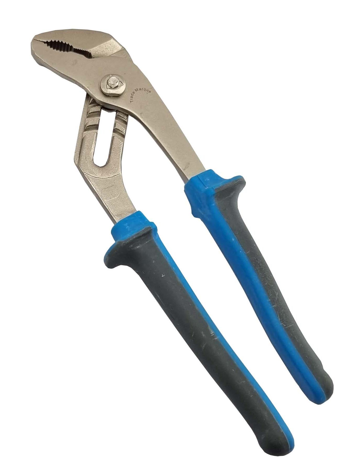 Waterpump pliers with blue and grey handles on a white background