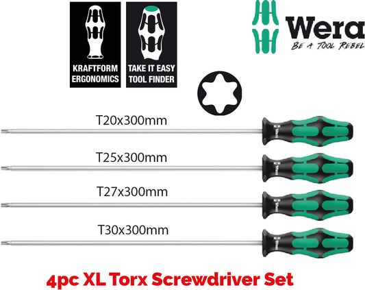 4 PC EXTRA LONG TORX / STAR SCREWDRIVER SET T20-T30 FROM WERA TOOLS 367/4